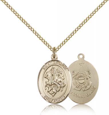 Gold Filled St. George / Coast Guard Pendant, Gold Filled Lite Curb Chain, Medium Size Catholic Medal, 3/4" x 1/2"