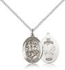 Sterling Silver St. George / Nat'L Guard Pendant, Sterling Silver Lite Curb Chain, Medium Size Catholic Medal, 3/4" x 1/2"