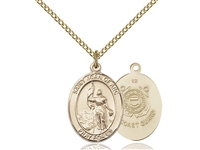 Gold Filled St. Joan Of Arc /Coast Guard Pendant, GF Lite Curb Chain, Medium Size Catholic Medal, 3/4" x 1/2"