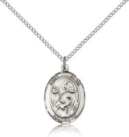 Sterling Silver St. Kevin Pendant, Sterling Silver Lite Curb Chain, Medium Size Catholic Medal, 3/4" x 1/2"