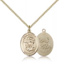 Gold Filled St. Michael / Coast Guard Pendant, Gold Filled Lite Curb Chain, Medium Size Catholic Medal, 3/4" x 1/2"