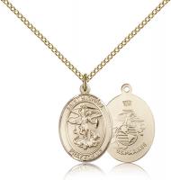 Gold Filled St. Michael / Marines Pendant, Gold Filled Lite Curb Chain, Medium Size Catholic Medal, 3/4" x 1/2"
