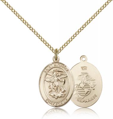 Gold Filled St. Michael / Marines Pendant, Gold Filled Lite Curb Chain, Medium Size Catholic Medal, 3/4" x 1/2"