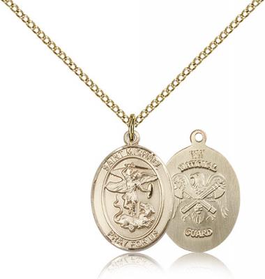 Gold Filled St. Michael / Nat'l Guard Pendant, Gold Filled Lite Curb Chain, Medium Size Catholic Medal, 3/4" x 1/2"