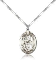 Sterling Silver St. Monica Pendant, Sterling Silver Lite Curb Chain, Medium Size Catholic Medal, 3/4" x 1/2"