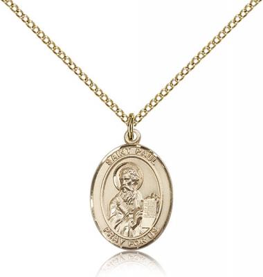 Gold Filled St. Paul the Apostle Pendant, Gold Filled Lite Curb Chain, Medium Size Catholic Medal, 3/4" x 1/2"