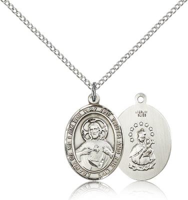 Sterling Silver Scapular Pendant, Sterling Silver Lite Curb Chain, Medium Size Catholic Medal, 3/4" x 1/2"