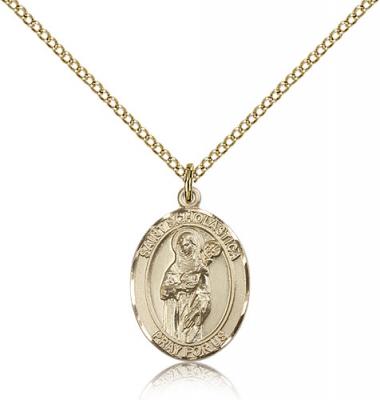 Gold Filled St. Scholastica Pendant, Gold Filled Lite Curb Chain, Medium Size Catholic Medal, 3/4" x 1/2"