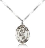 Sterling Silver St. Scholastica Pendant, Sterling Silver Lite Curb Chain, Medium Size Catholic Medal, 3/4" x 1/2"
