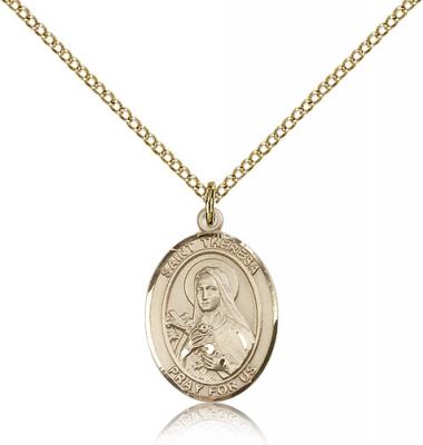 Gold Filled St. Theresa Pendant, Gold Filled Lite Curb Chain, Medium Size Catholic Medal, 3/4" x 1/2"