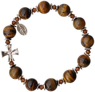 Rosary Bracelet with 10mm Tiger Eye Beads, RBS12