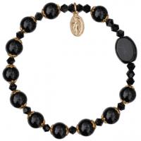 Rosary Bracelet with 8mm Black Onyx Beads and Gold Capping - Petite Wrist Size, RBS59