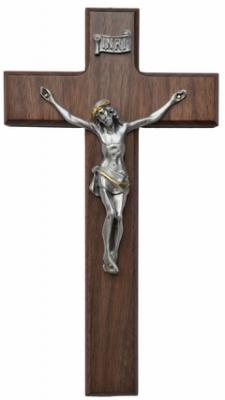 Walnut and Pewter 10"x5.5" Crucifix with Latin Cross, WP15