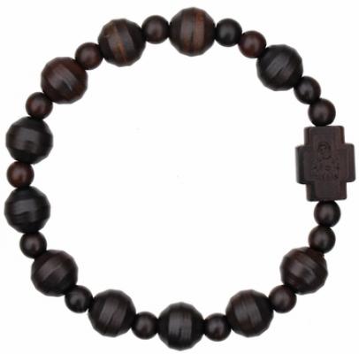 Rosary Bracelet with 10mm Striped Cut Jujube Wood Beads, RBS3D