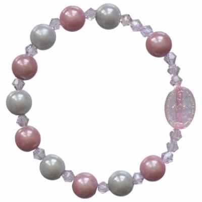 Children's Pink Rainbow and Blue Rosary Bracelet with 8mm Acrylic Beads, RCB13