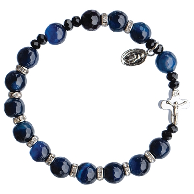 8mm Genuine Blue Agate Rosary Bracelet RBS41