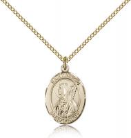 Gold Filled St. Brigid of Ireland Pendant, Gold Filled Lite Curb Chain, Medium Size Catholic Medal, 3/4" x 1/2"
