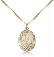 Gold Filled St. Gemma Galgani Pendant, Gold Filled Lite Curb Chain, Medium Size Catholic Medal, 3/4" x 1/2"