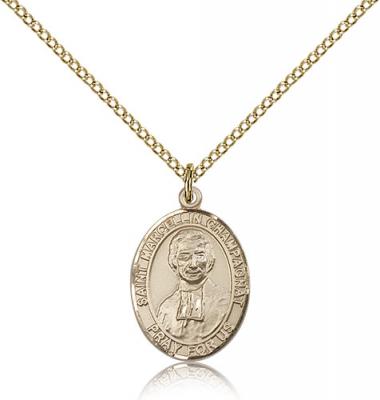 Gold Filled St. Marcellin Champagnat Pendant, Gold Filled Lite Curb Chain, Medium Size Catholic Medal, 3/4" x 1/2"