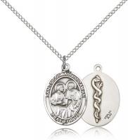 Sterling Silver Sts. Cosmas & Damian/Doctors Penda, Sterling Silver Lite Curb Chain, Medium Size Catholic Medal, 3/4" x 1/2"