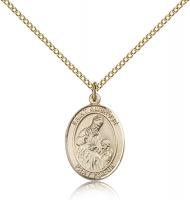 Gold Filled St. Ambrose Pendant, Gold Filled Lite Curb Chain, Medium Size Catholic Medal, 3/4" x 1/2"