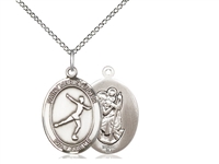 Sterling Silver St. Christopher/Figure Skating Pen, Sterling Silver Lite Curb Chain, Medium Size Catholic Medal, 3/4" x 1/2"