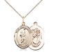 Gold Filled St. Christopher/Lacrosse Pendant, GF Lite Curb Chain, Medium Size Catholic Medal, 3/4" x 1/2"