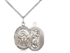 Sterling Silver St. Christopher/Wrestling Pendant, Sterling Silver Lite Curb Chain, Medium Size Catholic Medal, 3/4" x 1/2"