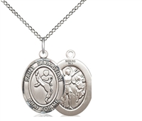 Sterling Silver St. Sebastian/Martial Arts Pendant, Sterling Silver Lite Curb Chain, Medium Size Catholic Medal, 3/4" x 1/2"