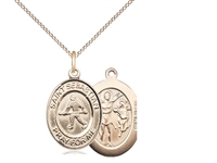 Gold Filled St. Sebastian/Field Hockey Pendant, Gold Filled Lite Curb Chain, Medium Size Catholic Medal, 3/4" x 1/2"