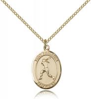 Gold Filled St. Sebastian / Softball Pendant, Gold Filled Lite Curb Chain, Medium Size Catholic Medal, 3/4" x 1/2"