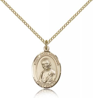 Gold Filled St. John Neumann Pendant, Gold Filled Lite Curb Chain, Medium Size Catholic Medal, 3/4" x 1/2"