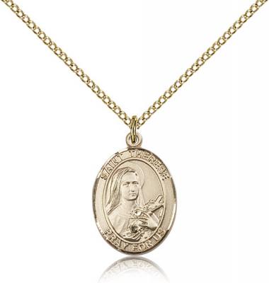 Gold Filled St. Therese of Lisieux Pendant, Gold Filled Lite Curb Chain, Medium Size Catholic Medal, 3/4" x 1/2"