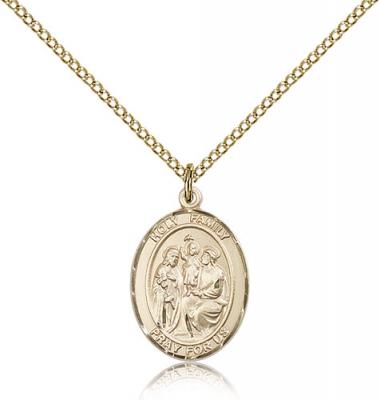 Gold Filled Holy Family Pendant, Gold Filled Lite Curb Chain, Medium Size Catholic Medal, 3/4" x 1/2"