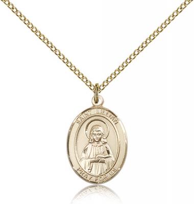 Gold Filled St. Lillian Pendant, Gold Filled Lite Curb Chain, Medium Size Catholic Medal, 3/4" x 1/2"