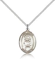 Sterling Silver St. Lillian Pendant, Sterling Silver Lite Curb Chain, Medium Size Catholic Medal, 3/4" x 1/2"