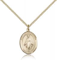 Gold Filled Our Lady of Lebanon Pendant, Gold Filled Lite Curb Chain, Medium Size Catholic Medal, 3/4" x 1/2"