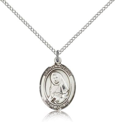 Sterling Silver St. Madeline Sophie Barat Pendant, Sterling Silver Lite Curb Chain, Medium Size Catholic Medal, 3/4" x 1/2"