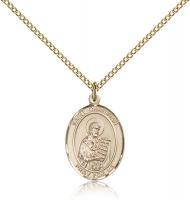 Gold Filled St. Christian Demosthenes Pendant, Gold Filled Lite Curb Chain, Medium Size Catholic Medal, 3/4" x 1/2"