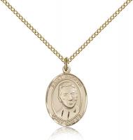 Gold Filled St. Eugene de Mazenod Pendant, Gold Filled Lite Curb Chain, Medium Size Catholic Medal, 3/4" x 1/2"