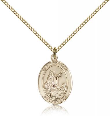 Gold Filled St. Colette Pendant, Gold Filled Lite Curb Chain, Medium Size Catholic Medal, 3/4" x 1/2"