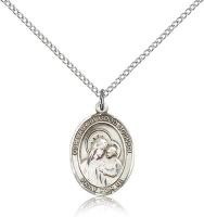 Sterling Silver Our Lady of Good Counsel Pendant, Sterling Silver Lite Curb Chain, Medium Size Catholic Medal, 3/4" x 1/2"