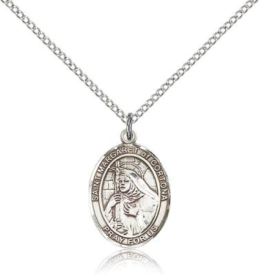 Sterling Silver St. Margaret of Cortona Pendant, Sterling Silver Lite Curb Chain, Medium Size Catholic Medal, 3/4" x 1/2"