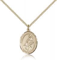 Gold Filled St. Thomas of Villanova Pendant, Gold Filled Lite Curb Chain, Medium Size Catholic Medal, 3/4" x 1/2"