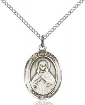 Gold Filled St. Olivia Pendant, GF Lite Curb Chain, Medium Size Catholic Medal, 3/4" x 1/2"