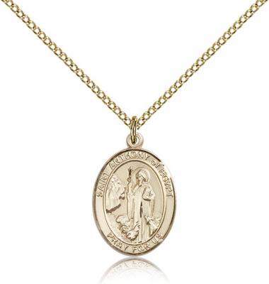 Gold Filled St. Anthony of Egypt Pendant, Gold Filled Lite Curb Chain, Medium Size Catholic Medal, 3/4" x 1/2"