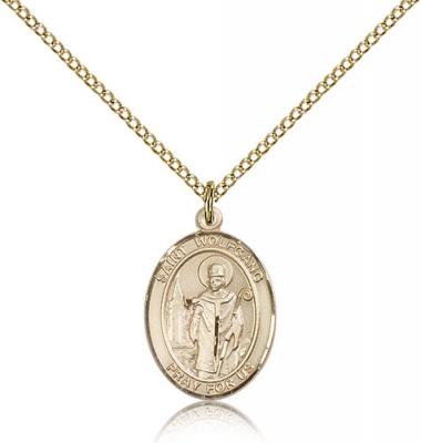 Gold Filled St. Wolfgang Pendant, Gold Filled Lite Curb Chain, Medium Size Catholic Medal, 3/4" x 1/2"