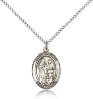 Sterling Silver St. Joachim Pendant, Sterling Silver Lite Curb Chain, Medium Size Catholic Medal, 3/4" x 1/2"