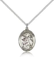 Sterling Silver St. Januarius Pendant, Sterling Silver Lite Curb Chain, Medium Size Catholic Medal, 3/4" x 1/2"
