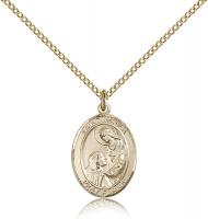Gold Filled St. Paula Pendant, Gold Filled Lite Curb Chain, Medium Size Catholic Medal, 3/4" x 1/2"
